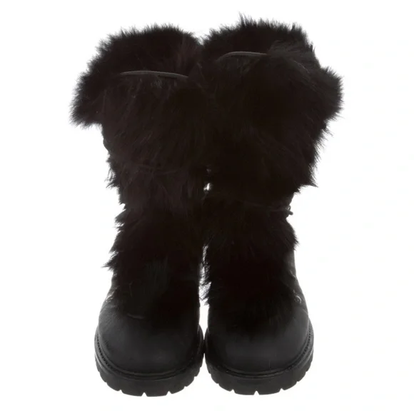 Barneys New York Black Fox Fur-Trimmed M6 Combat Boots - Picture 4 of 7